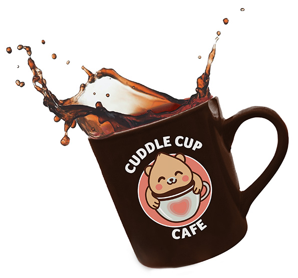 Cuddle Cup Cafe Logo on a cup of coffee